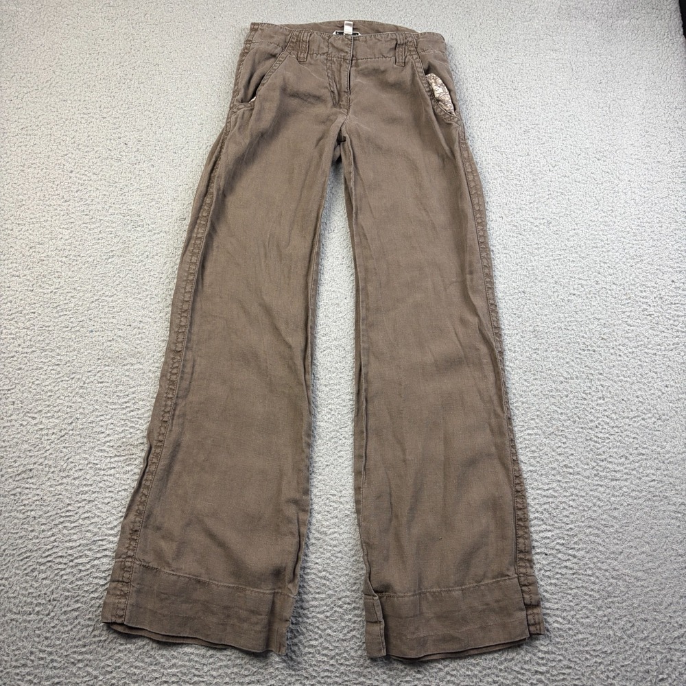 Cabi Pants Women's Vintage Washed Linen Low Rise Wide Leg Brown Flat Front SZ 0